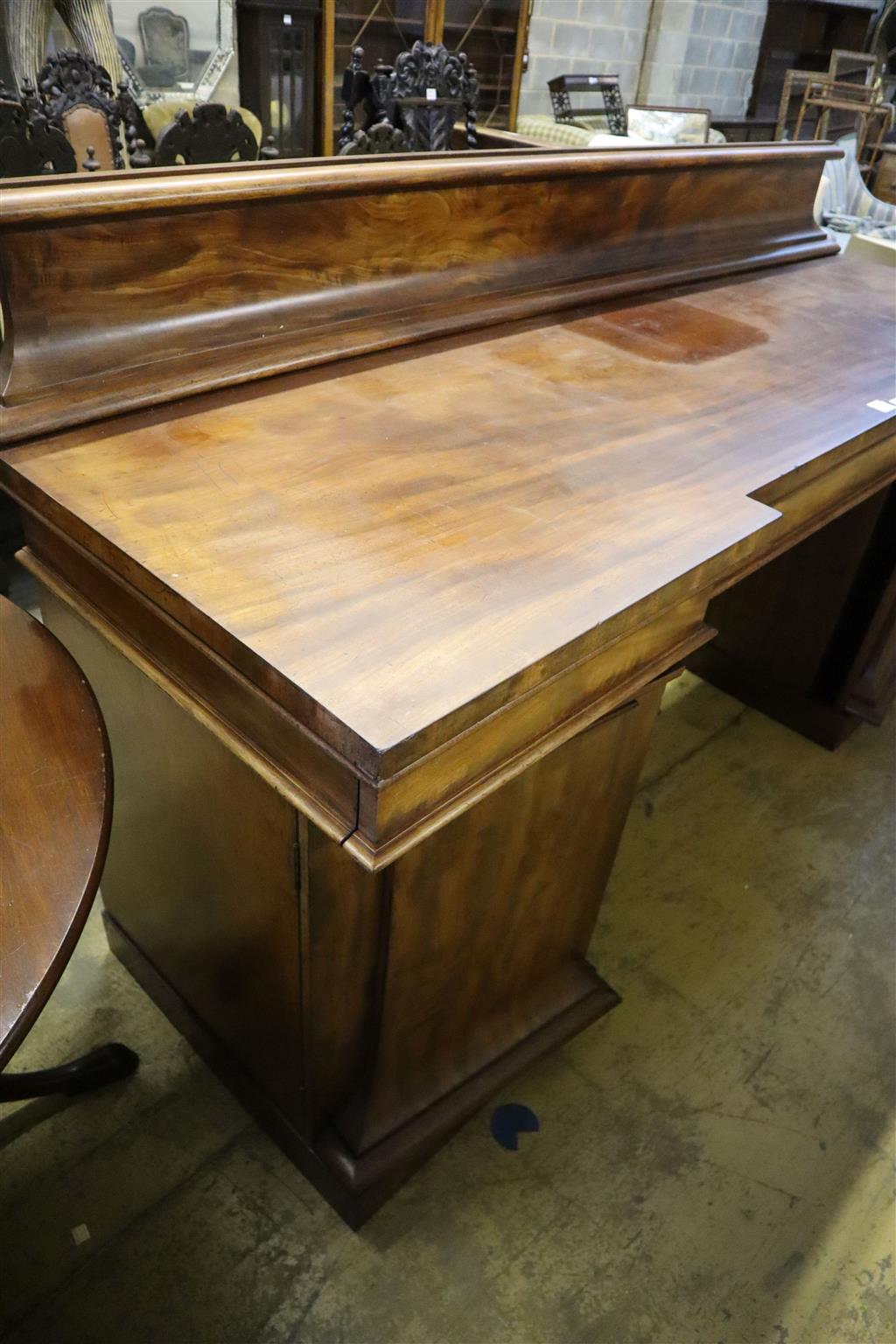A Victorian mahogany inverted breakfront sideboard, width 213cm, depth 70cm, height including back 120cm